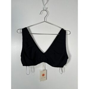 Lost In Lunar Marlie Cami Black V-Neck Ruched Crop Top Boho Festival Medium NWT